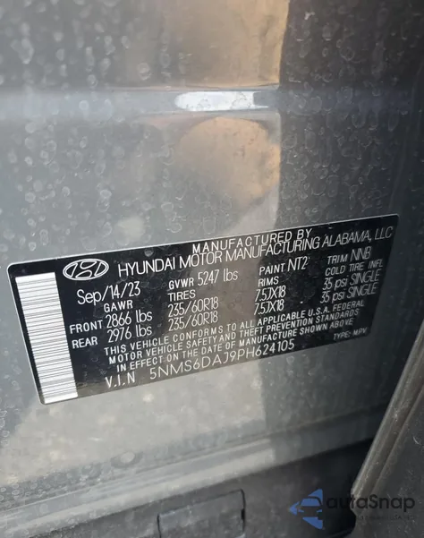 2023 Hyundai Santa Fe Xrt из США, поврежденный, VIN 5NMS6DAJ9PH624105